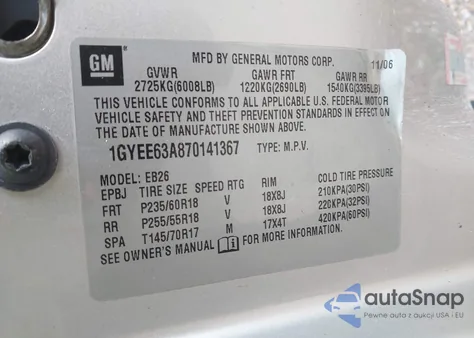 2007 Cadillac Srx V8 from USA, damaged, VIN 1GYEE63A870141367